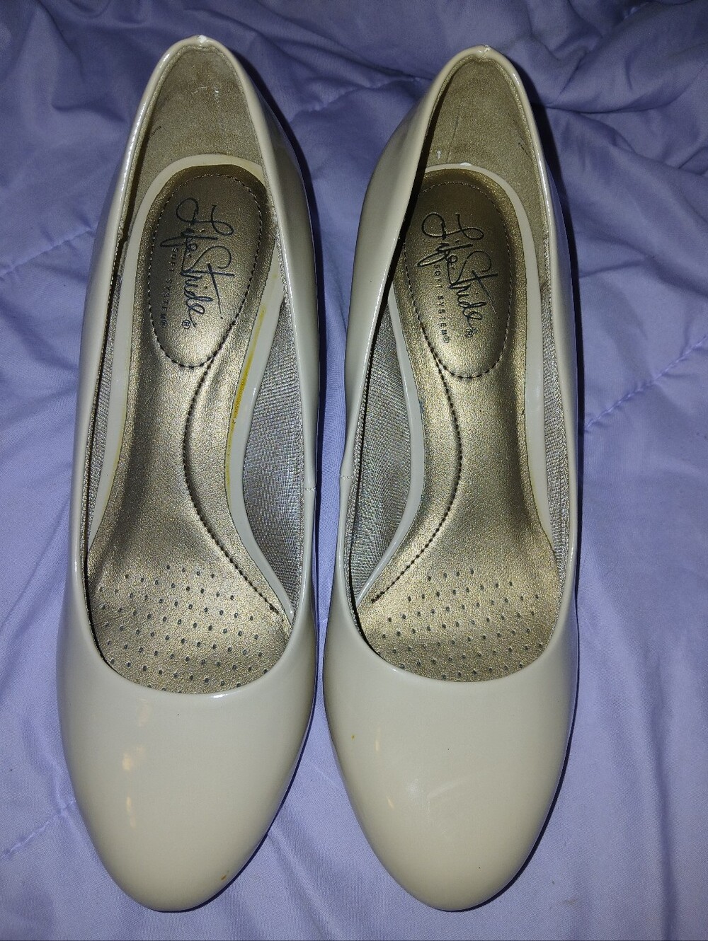Life Stride Nude Patent Round-Toe Pumps
